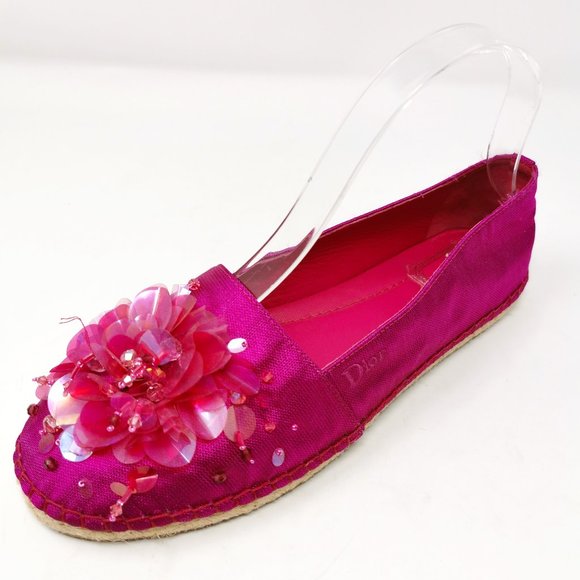 Dior Fushia Embellished Espadrille Flats - Picture 1 of 14